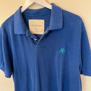 Y2K Aeropostale Shirt Polo Mens XL Blue A87 Buttons Cotton